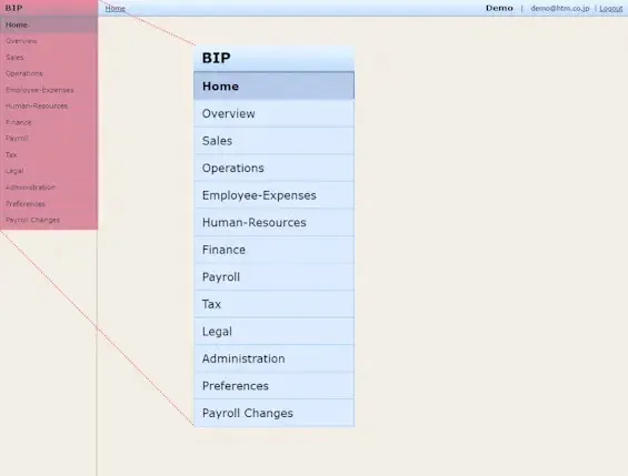 The Business Information Portal menu 