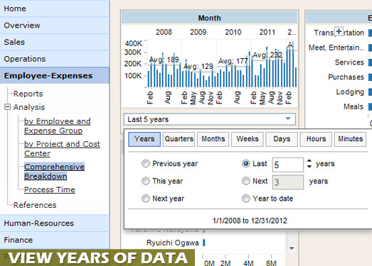 View years of data employee expense accounting data