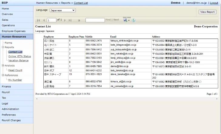 HR Address List in Japanese