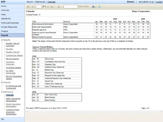 Payroll Calendar